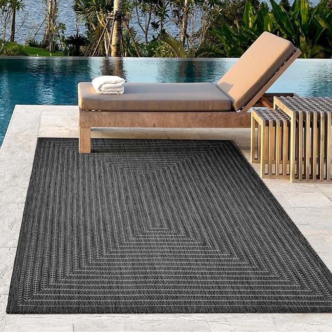 Adiva Rugs Outdoor Indoor Area Rug, Weather Resistant, Easy to Clean, Stain Resistant Floor Mat for Dining Room, Backyard, Deck, Patio (Pebble Weiss, 6' x 9')-Ruum Studio Home