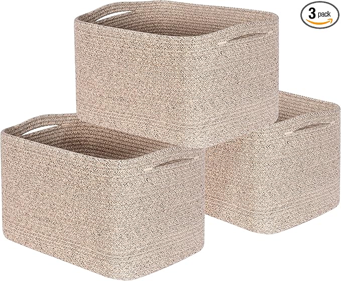 MINTWOOD Design 3-Pack Decorative Woven Storage Baskets for Shelves, Cube Bin Box for Organizing Books, Shoes, Dog Toys, Pantry Closet and Living Room Organizer, Oatmeal Brown-Ruum Studio Home