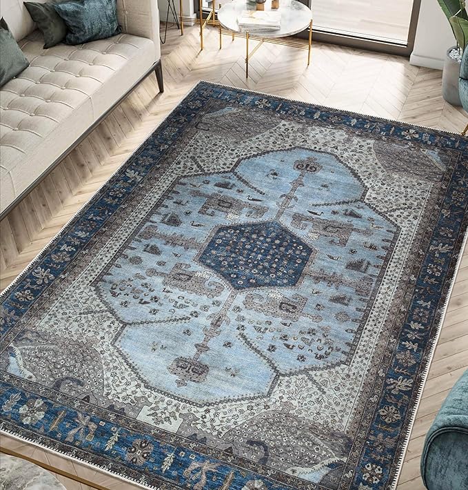 Keen Home Design 9x12 Rug - Machine Washable Area Rug with Non-Slip Backing, Ideal for Living Room, Dining Room, Bedroom - Vintage, Easy Clean, Durable, Low Pile Rug - (9' x 12')-Ruum Studio Home