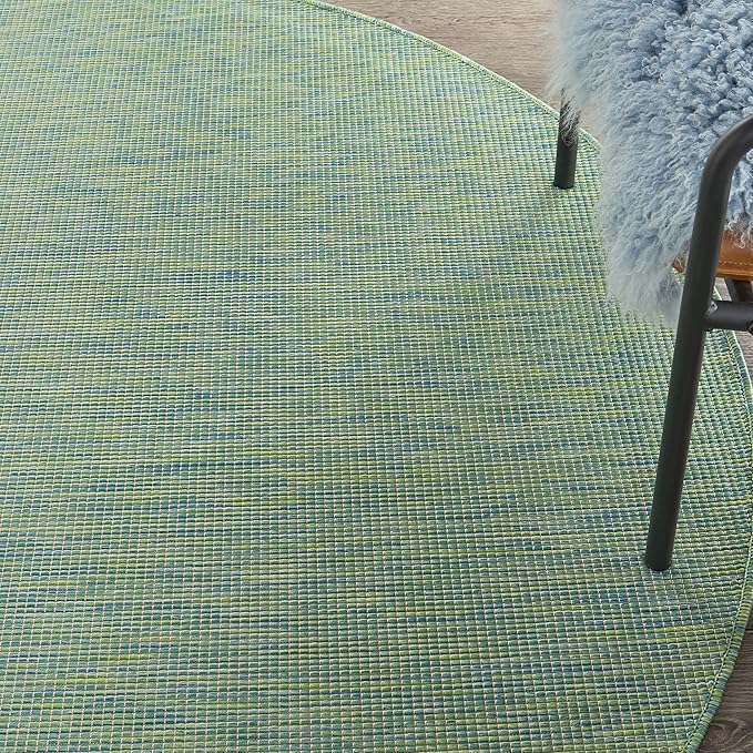 Nourison Positano Indoor/Outdoor Blue/Green 6' x Round Area Rug, Easy Cleaning, Non Shedding, Bed Room, Living Room, Dining Room, Backyard, Deck, Patio (6 Round)-Ruum Studio Home
