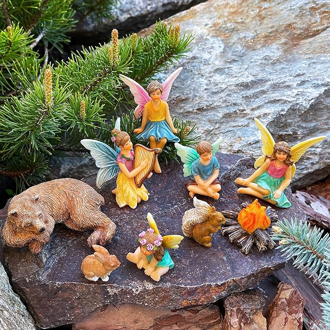 Mood Lab Fairy Garden - Miniature Fairies Figurines Accessories - Camping Kit of 9 pcs - Set for Outdoor or House Decor-Ruum Studio Home