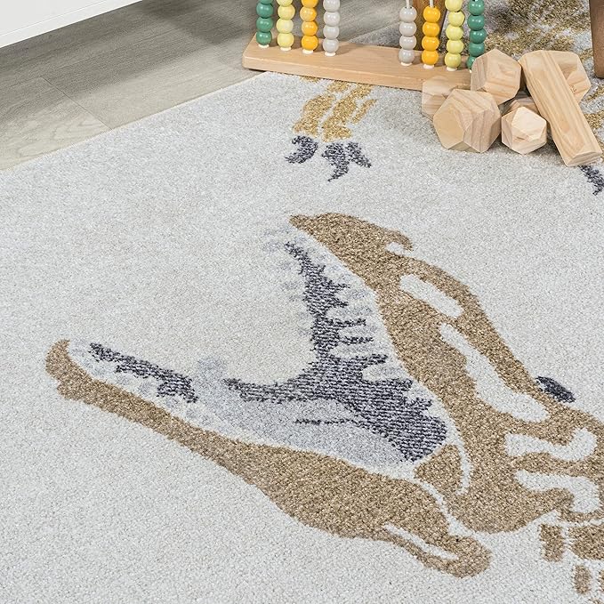 JONATHAN Y Machine-Washable Cream/Multi Runner Rug, 2x8, Kingdarr T-Rex Modern, Casual, Kids & Novelty for Living Room, Dining Room, Bedroom, Kitchen Easy-Cleaning, Non-Shedding (KDW103A-28)-Ruum Studio Home