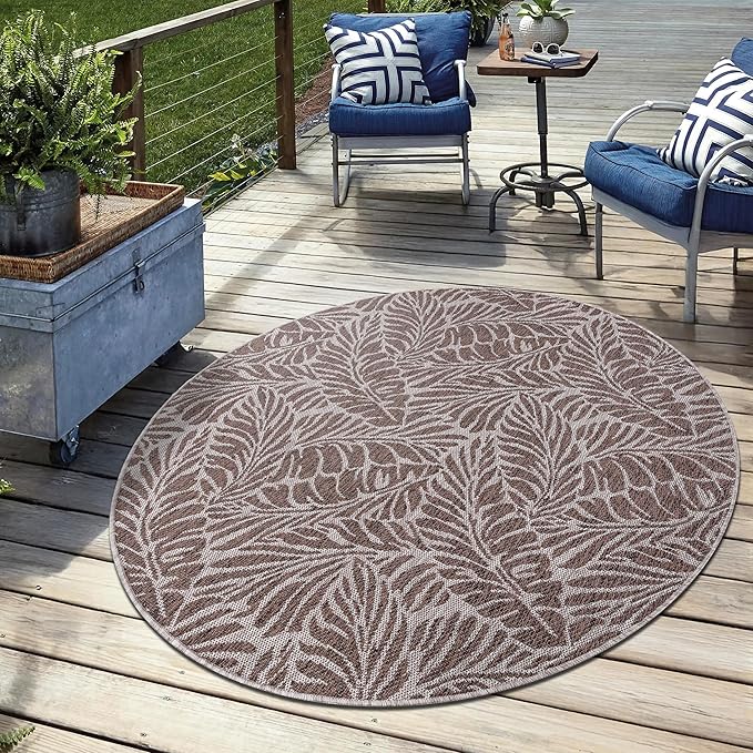 Keen Home Design Terrace Outdoor Round Rug - 5ft Round Washable Indoor/Outdoor Rug for Patio, Kitchen, Balcony, Beach, Garden, Deck and Porch, Size: 5'3" Round-Ruum Studio Home