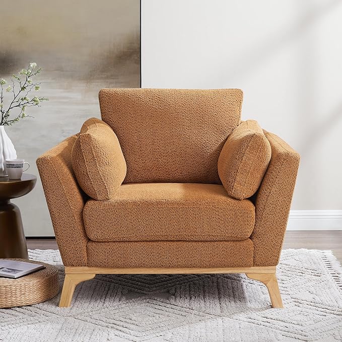 Large-Sized Accent Chair, Thick Cushion Bedroom Reading Chair, Comfortable Living Room Single Sofa， Boucle Curry-Ruum Studio Home