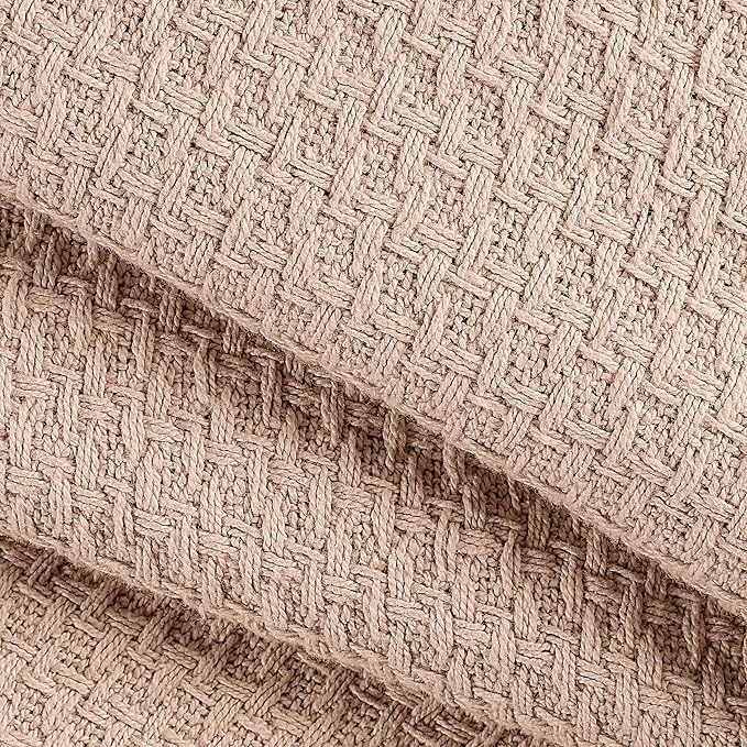 Elvana Home 100% Cotton Bed Blanket, Breathable Bed Blanket Twin Size, Cotton Thermal Blankets Twin, Perfect for Layering Any Bed for All Season, Beige-Ruum Studio Home