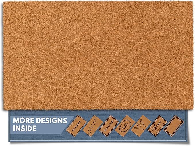 Barnyard Designs Natural Coco Coir Heavy Duty Backing Doormat - Large Cute Non-Slip Front Door Welcome Mat for Outside Entrance or Porch Entry, Brown (17x30, Plain Brown)-Ruum Studio Home