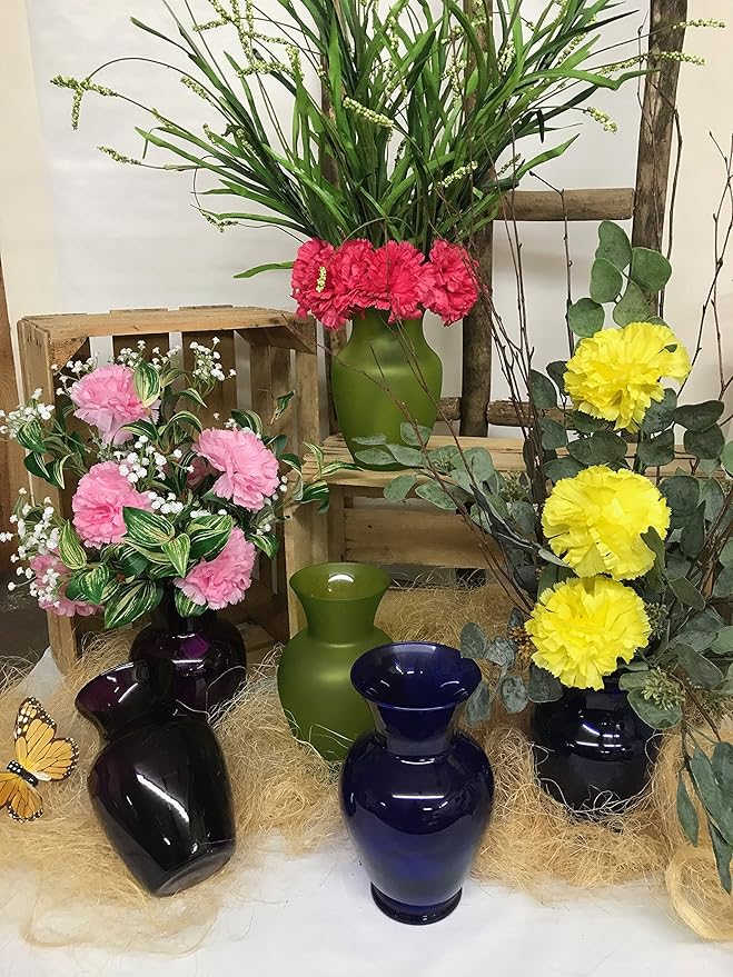 Floral Supply Online - 8" Rose Vase and Flower Guide Booklet - Decorative Glass Flower Vase for Floral Arrangements, Weddings, Home Decor or Office. (Cobalt)-Ruum Studio Home