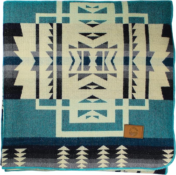 Inca Aztec Throw, Queen, King Blanket | Southwest Indian Navajo Boho Style | Native Cover for Camping, Bedding, Couch, Vanlife | Faux Alpaca, Lightweight, Hypoallergenic (Teal, Queen)-Ruum Studio Home