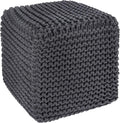 REDEARTH Cube Pouf Foot Stool Ottoman - Hand Knitted Coffee Table - Cotton Cord Boho Pouffe - Home Décor Poof - Stuffed Footrest for Living Room - Bedroom - Patio (16" x 16" x 16") - Dark Gray-Ruum Studio Home
