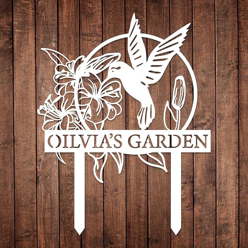 Custom Hummingbird Metal Garden Sign with Stakes, Bird Garden Decorations, Flower Design Personalized Garden Sign, Custom Garden Name Sign, Yard Decor, Home Gift-Ruum Studio Home