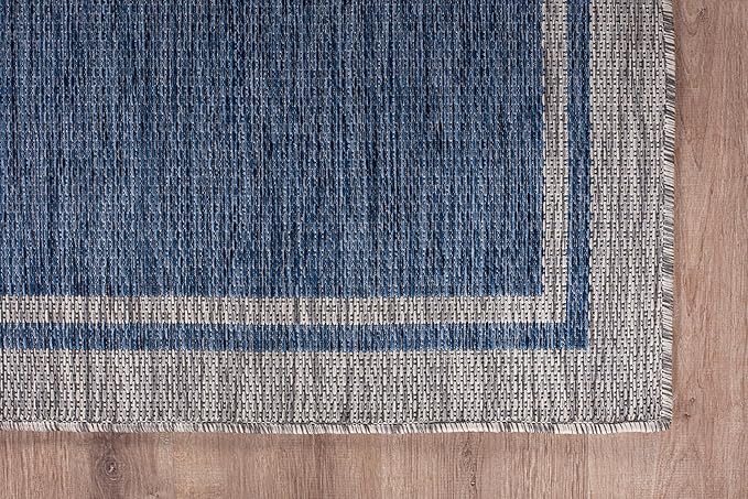 CAMILSON Outdoor Rug, 6x9 Bordered Navy Blue Gray Modern Area Rugs for Indoor and Outdoor Patios, Porches Waterproof Washable Porch Deck Outside Carpet (Bordered Navy, 6 x 9)-Ruum Studio Home
