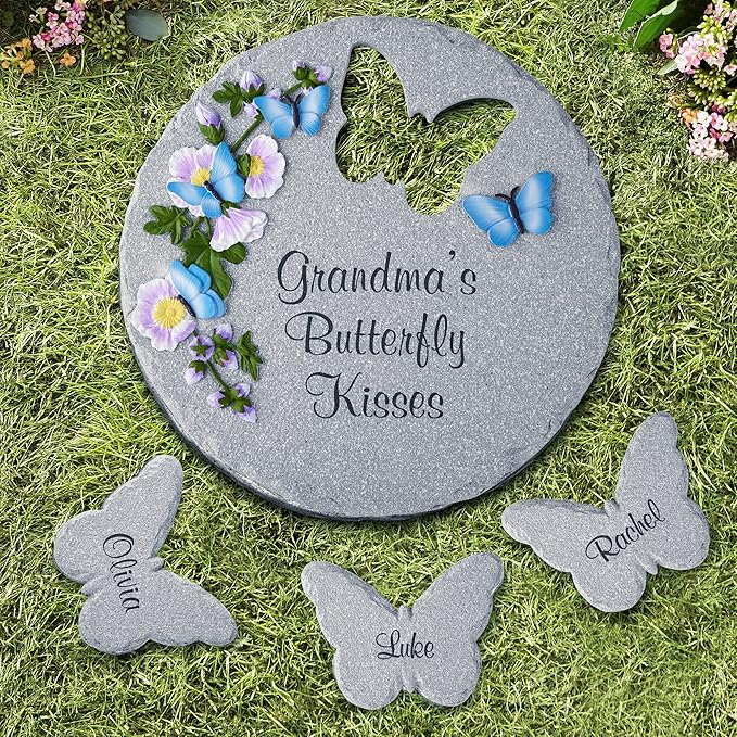 Let's Make Memories Personalized Garden Décor - Custom Garden Stone - Indoor/Outdoor - for Mom or Grandma - for Her - Engraved - Durable Resin - Butterfly Stone-Ruum Studio Home