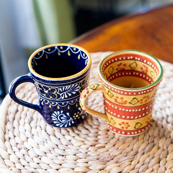 Encantada Handmade Hand-Painted Authentic Mexican Pottery Mugs (1-Pack, Mas Red)-Ruum Studio Home