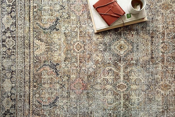 Loloi Layla Collection LAY-03 Olive/Charcoal 9'-6" x 14' .13" Thick Area Rug, Soft, Durable, Vintage Inspired, Distressed, Low Pile, Non-Shedding, Easy Clean, Printed, Living Room Rug-Ruum Studio Home