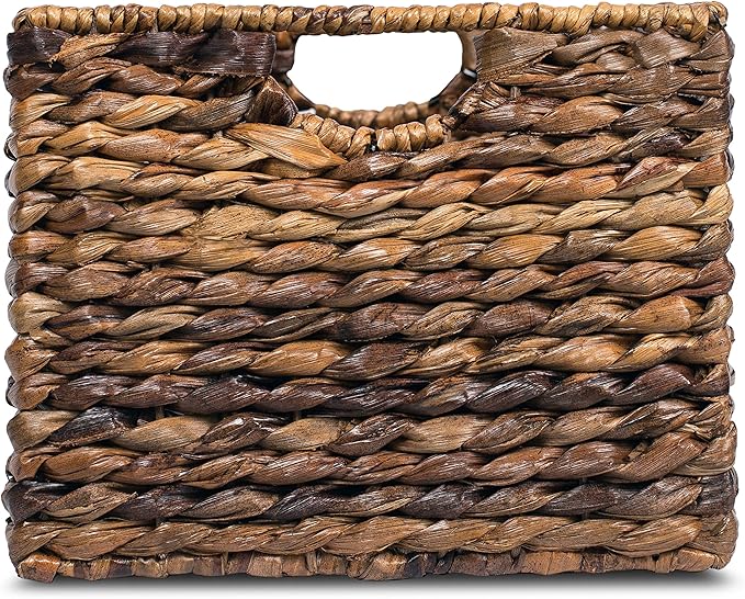 BIRDROCK HOME Woven Storage Shelf Organizer Baskets with Handles - Set of 3 - Abaca Wicker Basket - Pantry Living Room Office Bathroom Shelves Organization - Under Shelf Basket - Handwoven (Espresso)-Ruum Studio Home