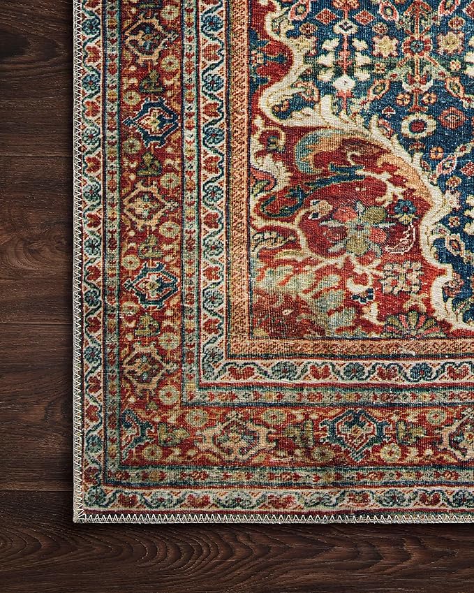 Loloi Layla Collection LAY-09 Cobalt Blue/Spice 2'-6" x 7'-6" .13" Thick Runner Rug, Soft, Durable, Vintage Inspired, Distressed, Low Pile, Non-Shedding, Easy Clean, Printed, Living Room Rug-Ruum Studio Home