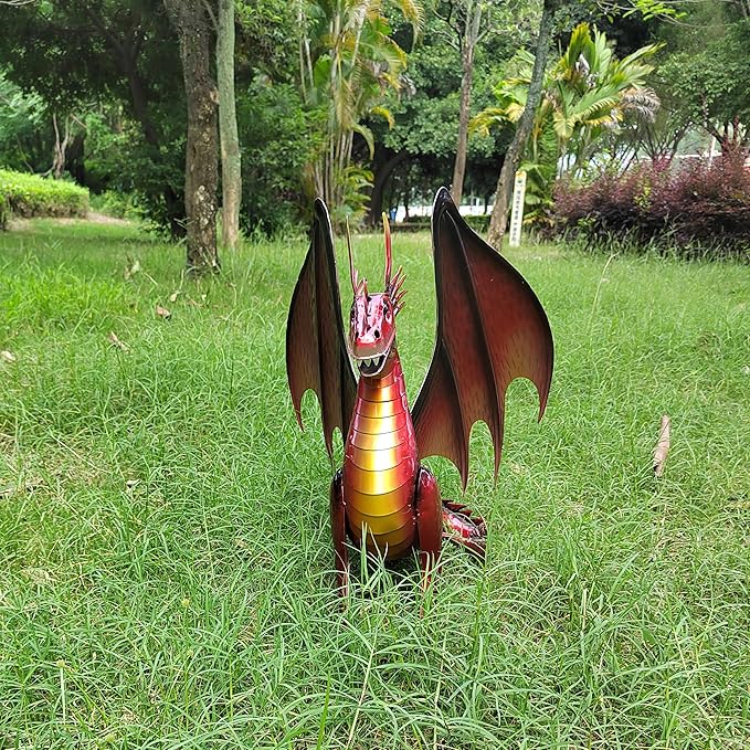 Decorative Red Dragon Figurine, Crackle The Dragon Statue, Patio Garden Porch Courtyard Decor-Ruum Studio Home
