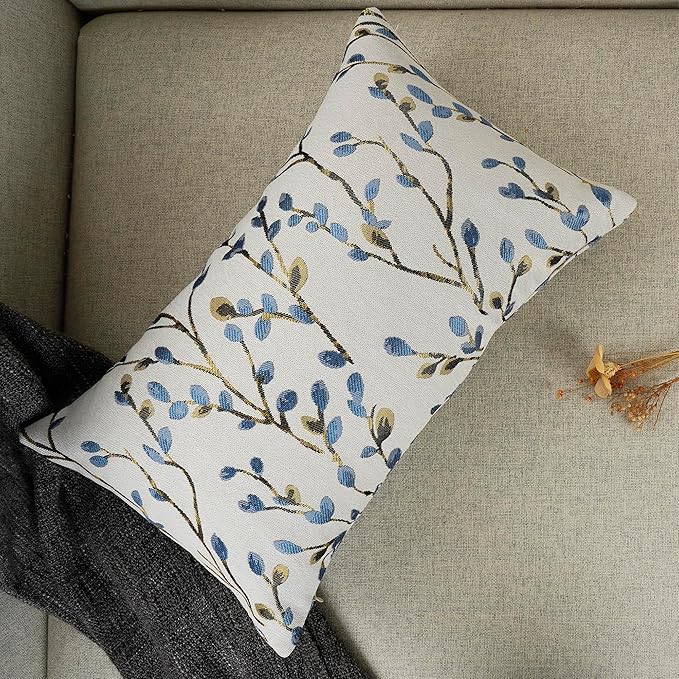 YOUR SMILE Classical Embroidery Jacquard Blue Square Decorative Throw Pillow Case Cushion Cover,12x20 inch-Ruum Studio Home