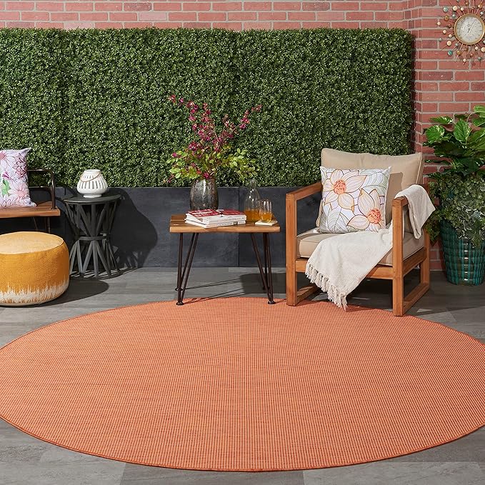 Nourison Positano Indoor/Outdoor Terracotta 8' x Round Area Rug, Easy Cleaning, Non Shedding, Bed Room, Living Room, Dining Room, Backyard, Deck, Patio (8 Round)-Ruum Studio Home