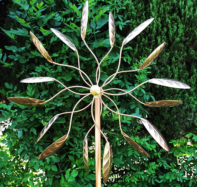 Stanwood Wind Sculpture Kinetic Copper Wind Sculpture, Dual Spinner Spinning Ficus Leaves-Ruum Studio Home