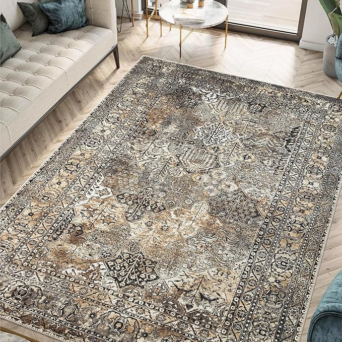 Keen Home Design 6x9 Rug - Machine Washable Area Rug with Non-Slip Backing, Ideal for Living Room, Dining Room, Bedroom - Vintage, Easy Clean, Durable, Low Pile Rug - (6' x 9')-Ruum Studio Home