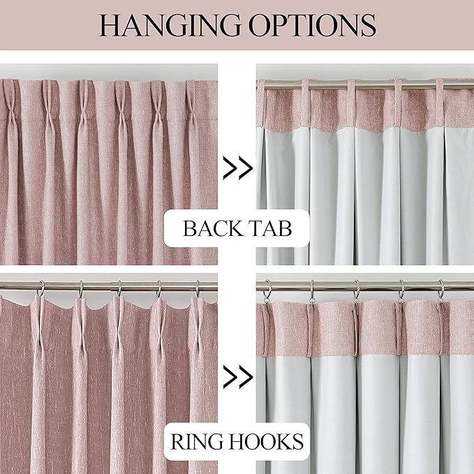 Vision Home Pink Pinch Pleated Full Blackout Curtains Room Darkening Window Panels 90 inch for Girls Bedroom Living Room Thermal Insulated Pinch Pleat Pink Drapes with Hooks Back Tab 40" Wx90 Lx2-Ruum Studio Home
