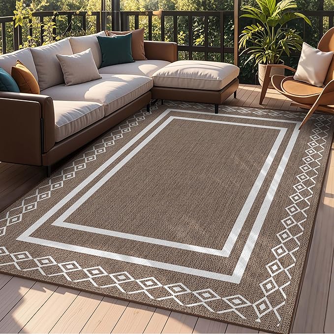 Outdoor Patio Rug, Outside Rectangular Carpet, Moroccan Geometric Rugs, Washable Large Indoor Outdoor Rug 8x10 Mats for RV, Picnic, Backyard, Deck, Balcony, Porch, Beach-Ruum Studio Home