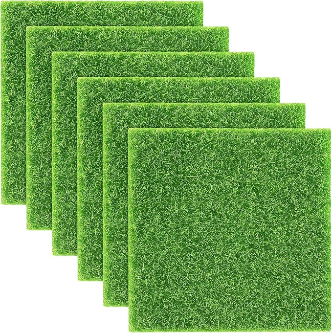 Elcoho 6 Pieces Fake Grass for Crafts Fairy Garden 6 x 6 Inches Artificial Garden Grass for Miniature Ornament Dollhouse DIY Decoration-Ruum Studio Home
