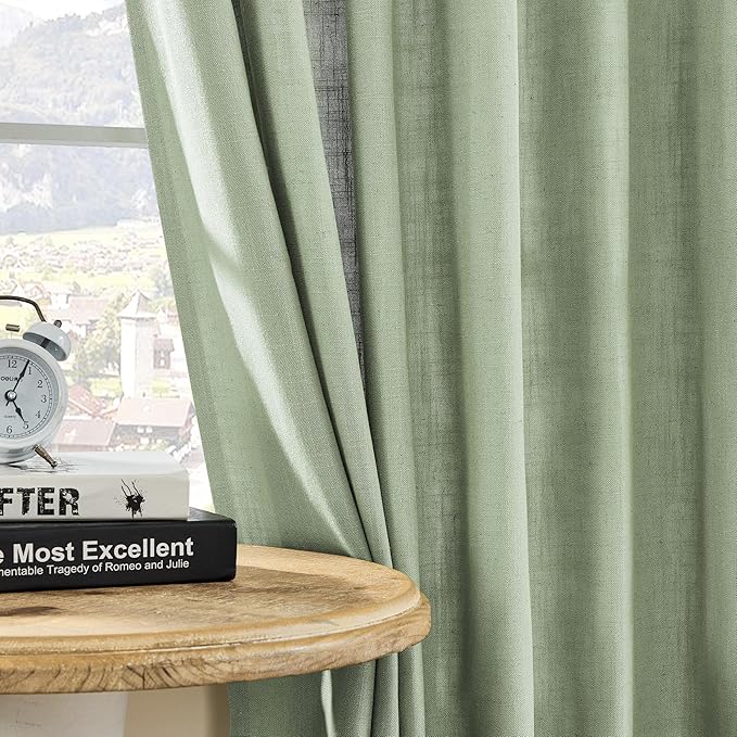 Joydeco Linen Curtains for Living Room,Light Filtering Rod Pocket Back Tab Semi Sheer Drapes Window Long Curtains 63 inches Long Sage Green-Ruum Studio Home