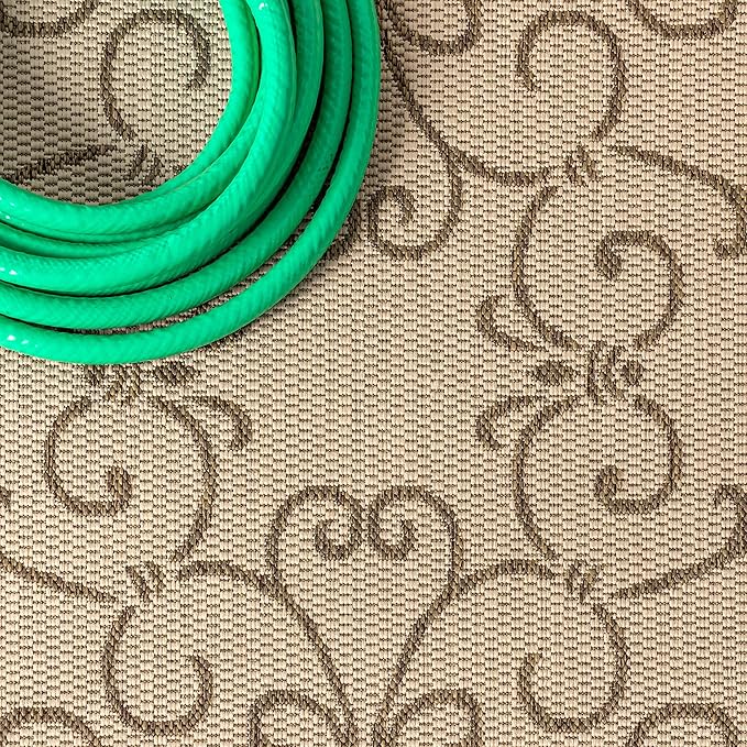 JONATHAN Y Vintage Filigree Indoor Outdoor Runner Rug 2X10 Beige/Brown, Charleston Textured Weave for Backyard, Patio, Porch, Easy-Cleaning, High Traffic, Pet-Friendly, Non-Shedding (SMB106A-210)-Ruum Studio Home