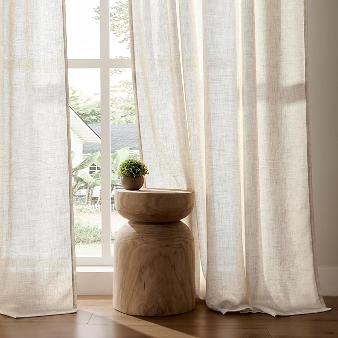 Joydeco Custom Linen Curtains for Living Room, Semi-Sheer Curtain 1 Panel Light Filtering Rod Pocket Back Tab (Linen, Custom Size)-Ruum Studio Home