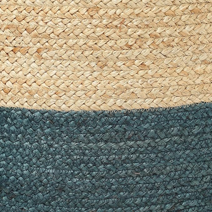 REDEARTH · Cylindrical Pouf Foot Stool Ottoman - Jute Braided Pouffe Poof Accent Sitting Footrest for Living Room, Bedroom, Nursery, Patio, Lounge & Other Rooms (Natural Teal, 18"x18"x14")-Ruum Studio Home