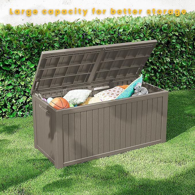 200 Gallon Outdoor Storage Box Waterproof Lockable Resin Deck Box Large, Patio Storage Bin for Pool Accessories Cushion Furniture, Garden Tools, UV-Resistant Outside Delivery Grey-Ruum Studio Home