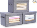 Citylife 3-Pack Collapsible Storage Bins with Lids, Linen Fabric Foldable Storage Boxes, Cube Closet Organization for Clothes, Blankets and Books, Gray-Ruum Studio Home