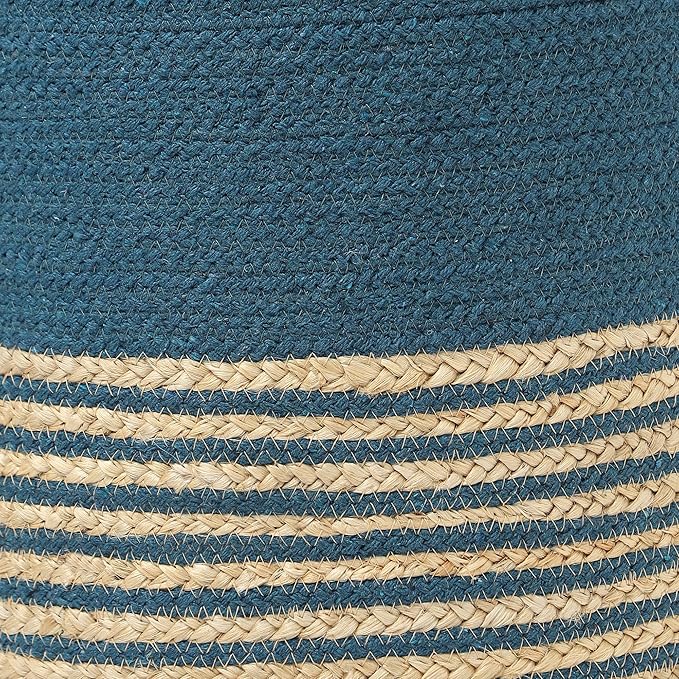 REDEARTH · Cylindrical Pouf Foot Stool Ottoman - Jute Braided Pouffe Poof Accent Sitting Footrest for Living Room, Bedroom, Nursery, Patio, Lounge Set of 2 (Teal Natural, 14.5"x14.5"x16")-Ruum Studio Home