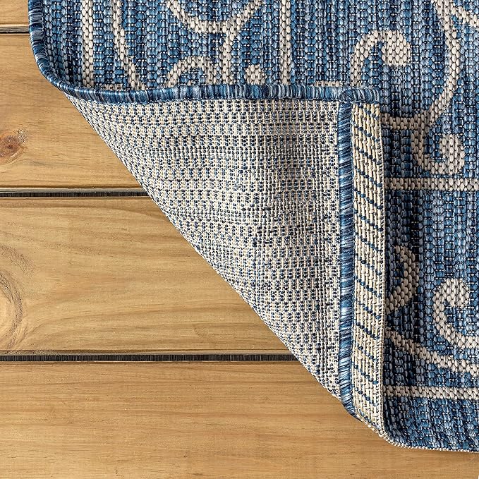 JONATHAN Y Vintage Filigree Indoor Outdoor Round Area Rug 4 Ft Navy/Gray, Charleston Textured Weave for Backyard, Patio, Porch, Easy-Cleaning, High Traffic, Pet-Friendly, Non-Shedding (SMB106D-4R)-Ruum Studio Home