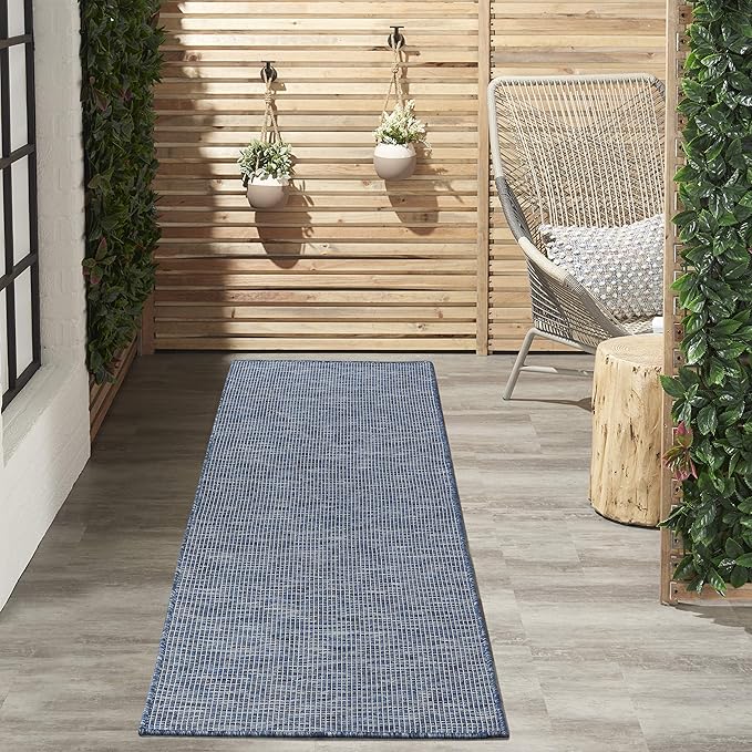 Nourison Positano Indoor/Outdoor Navy Blue 2'2" x 12' Area Rug, Easy Cleaning, Non Shedding, Bed Room, Living Room, Dining Room, Backyard, Deck, Patio (2x12)-Ruum Studio Home