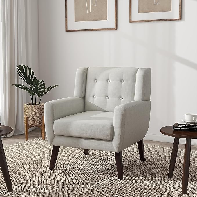 UIXE Accent Chair Modern Upholstered Armchair, Comfy Living Room Arm Chairs Mid Century Single Sofa Reading Side Seat for Bedroom, Home Office - Beige-Ruum Studio Home