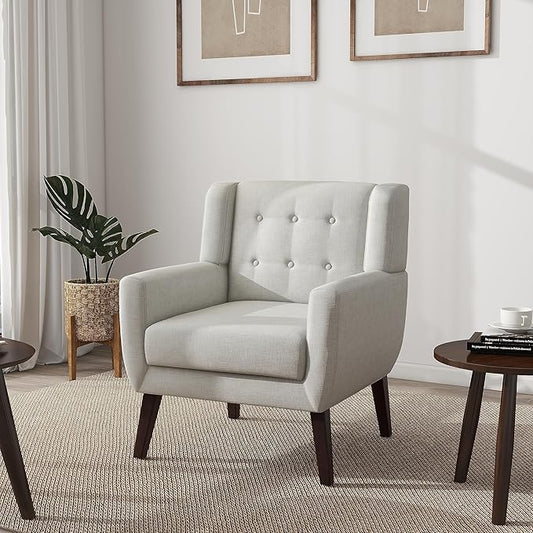 UIXE Accent Chair Modern Upholstered Armchair, Comfy Living Room Arm Chairs Mid Century Single Sofa Reading Side Seat for Bedroom, Home Office - Beige-Ruum Studio Home