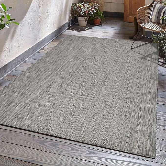 Adiva Rugs Outdoor Indoor Area Rug, Weather Resistant, Easy to Clean, Stain Resistant Floor Mat for Dining Room, Backyard, Deck, Patio (Silver Weiss, 6' x 9')-Ruum Studio Home