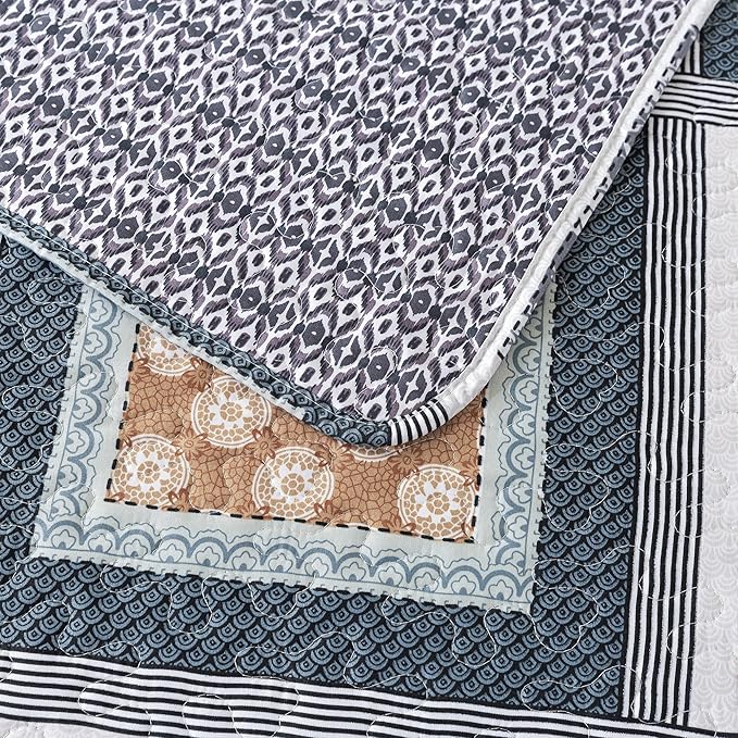 NEWLAKE Quilt Bedspread Sets - Bohemian Farmhouse Pattern Reversible Coverlet Set, Queen Size-Ruum Studio Home