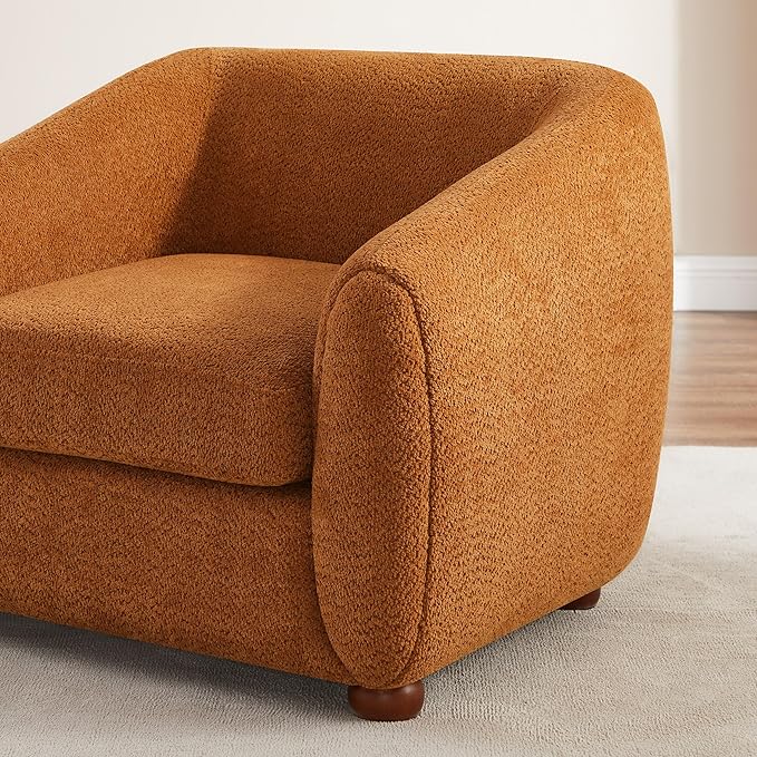 Modern Accent Chair for Living Room, Upholstered Armchair with Boucle Fabric, Single Sofa Chair with Solid Wood Legs, Boucle, Curry-Ruum Studio Home