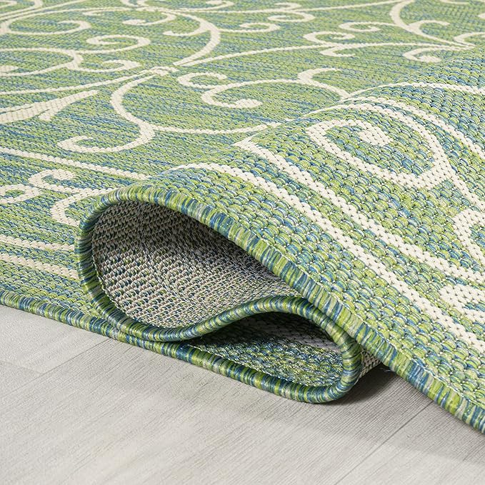 JONATHAN Y Vintage Filigree Indoor Outdoor Area Rug 9X12 Green/Ivory, Charleston Textured Weave for Backyard, Patio, Porch, Easy-Cleaning, High Traffic, Pet-Friendly, Non-Shedding (SMB106K-9)-Ruum Studio Home