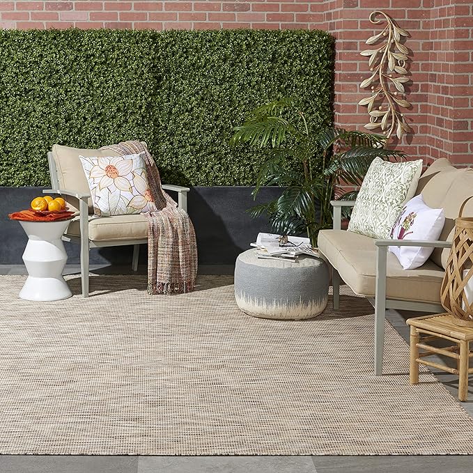 Nourison Positano Indoor/Outdoor Beige 6' x Round Area Rug, Easy Cleaning, Non Shedding, Bed Room, Living Room, Dining Room, Backyard, Deck, Patio (6 Round)-Ruum Studio Home