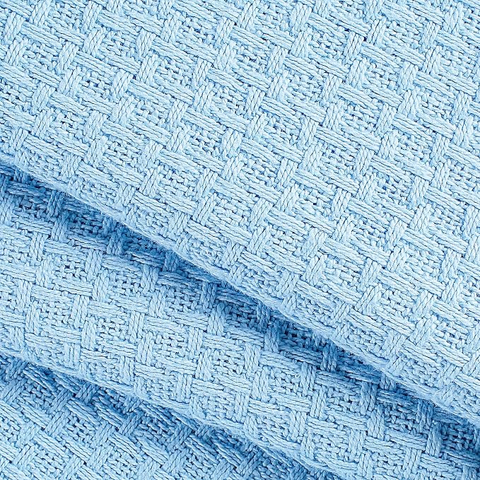 Elvana Home 100% Cotton Bed Blanket, Breathable Bed Blanket Full - Queen Size, Cotton Thermal Blankets Full - Queen, Perfect for Layering Any Bed for All Season, Light Blue-Ruum Studio Home