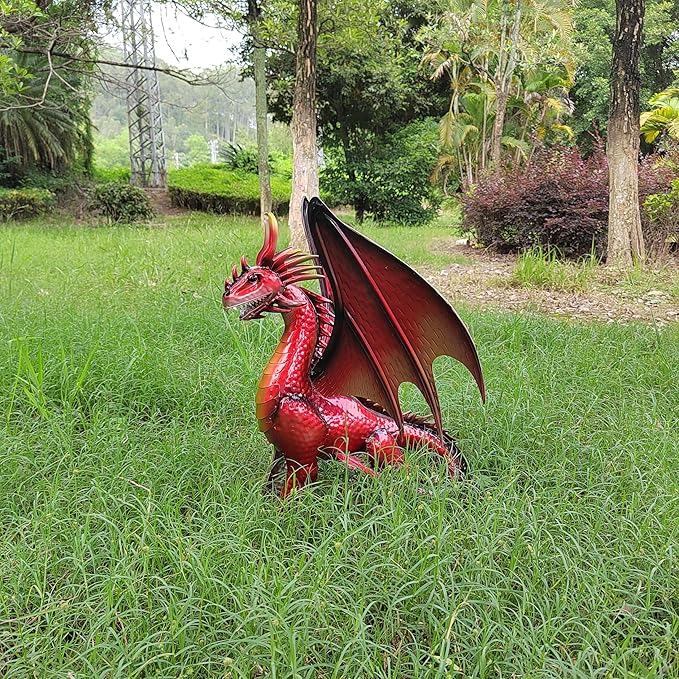 Decorative Red Dragon Figurine, Crackle The Dragon Statue, Patio Garden Porch Courtyard Decor-Ruum Studio Home
