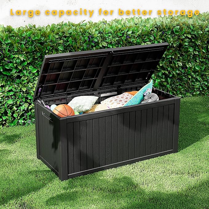 200 Gallon Outdoor Storage Box Waterproof Lockable Resin Deck Box Large, Patio Storage Bin for Pool Accessories Cushion Furniture, Garden Tools, UV-Resistant Outside Delivery Black-Ruum Studio Home