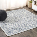 JONATHAN Y Vintage Filigree Indoor Outdoor Square Area Rug 8X8 Gray/Navy, Charleston Textured Weave for Backyard, Patio, Porch, Easy-Cleaning, High Traffic, Pet-Friendly, Non-Shedding (SMB106C-8SQ)-Ruum Studio Home