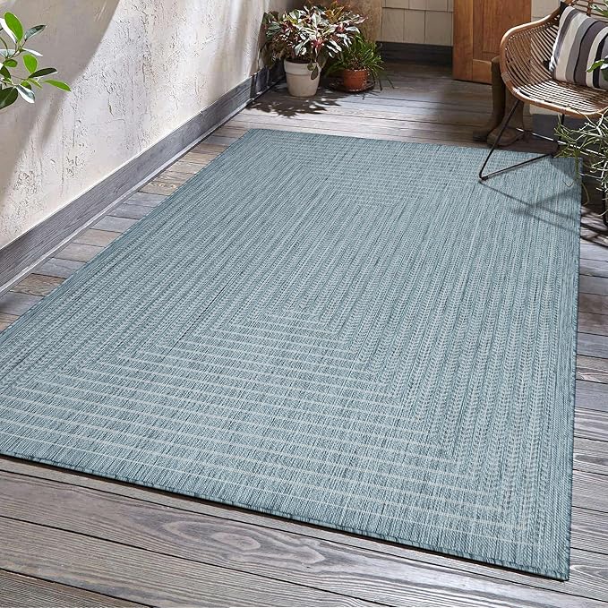 Adiva Rugs Outdoor Indoor Area Rug, Weather Resistant, Easy to Clean, Stain Resistant Floor Mat for Dining Room, Backyard, Deck, Patio (Aqua Weiss, 2'6" x 7')-Ruum Studio Home