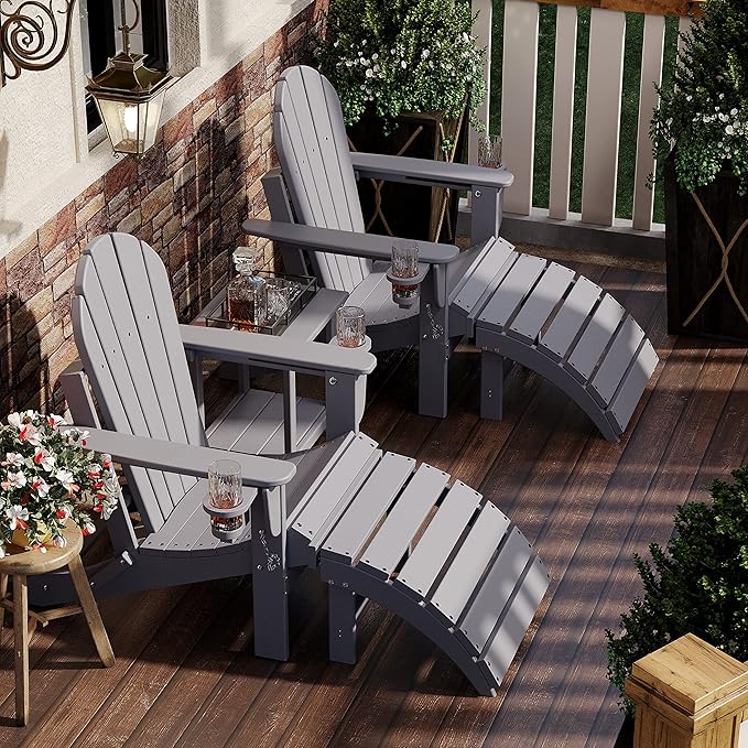 Sundale Outdoor Folding Plastic Adirondack Ottoman, All-Weather Adirondack Chair Footrest, Fade and Rust Resistant, Perfect for Outside Patio Garden Pool Yard Grey-Ruum Studio Home